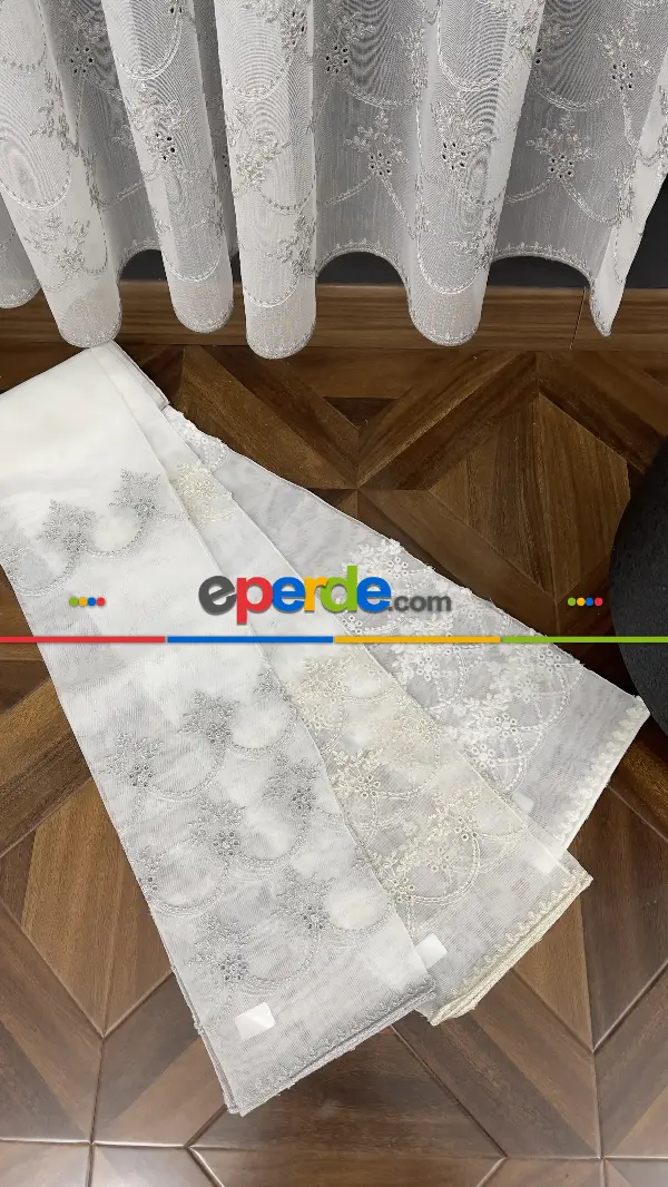 Oturma Odası - Premium Seri Trend Perde Modelleri 2023-kabartma Atlas İplikle Nakışlı İşleme Tül Perde 03