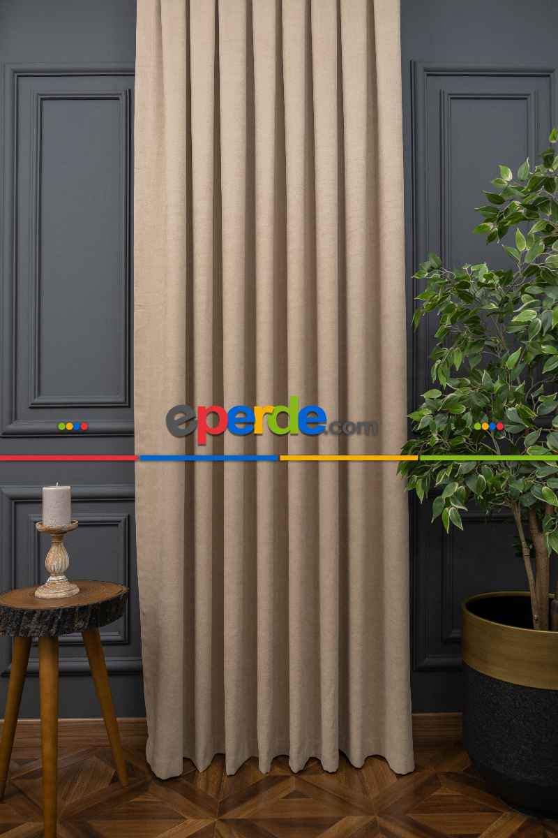 Bej Rengi Düz Fon Perde Dökümlü Fon Perde