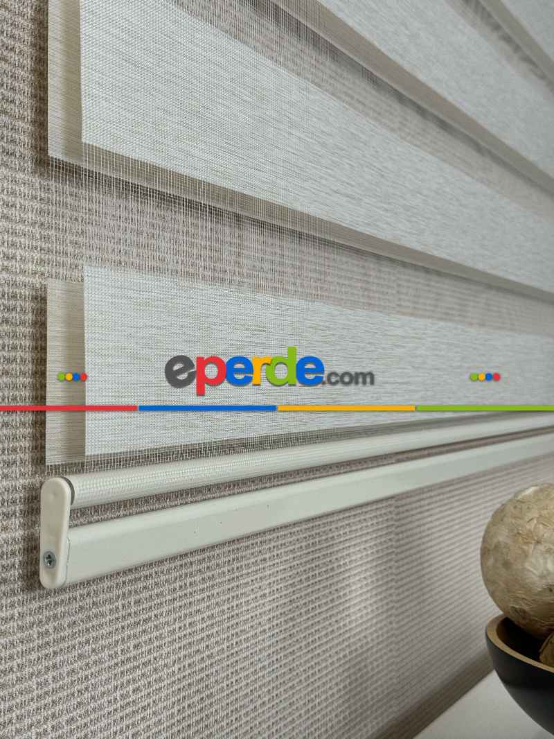 Salon Krem Bambu Zebra Perde, Standart Metal Kasalı Yüksek Kalite Kornişe Kolay Montaj Seçenekli