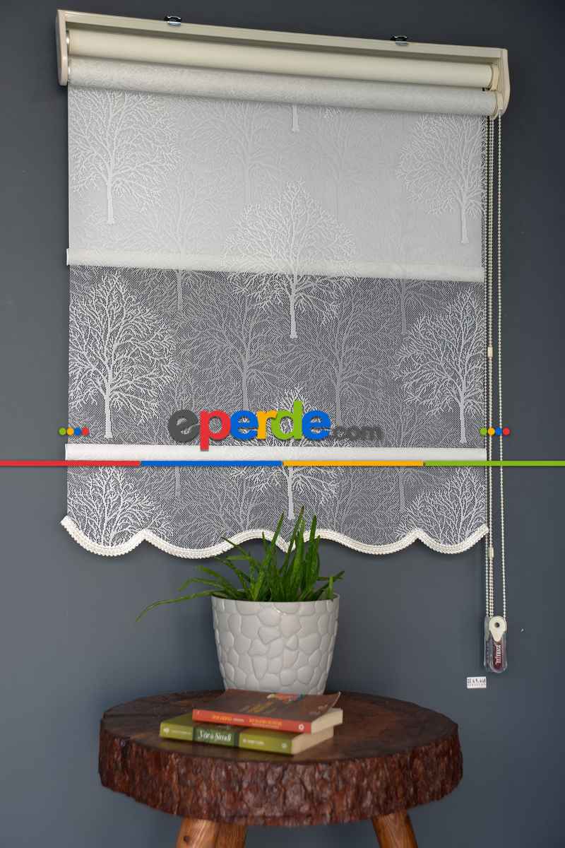 Halim Perdesan Dacuz-203 Beyaz Renk Etekli Veya Eteksiz Çift Mekanizmalı Tül Stor Perde