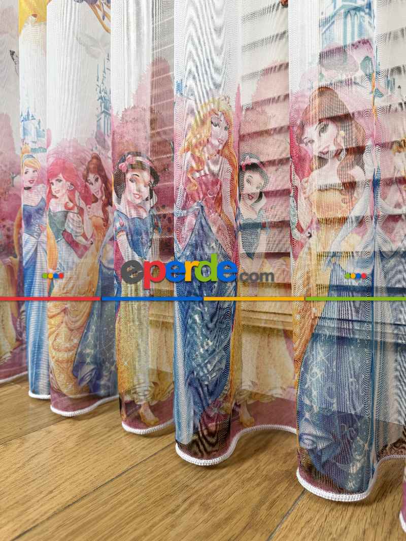 Disney Prenses Karakterleri Baskılı Tül Perde, Çocuk-bebek Odası, Premium Seri