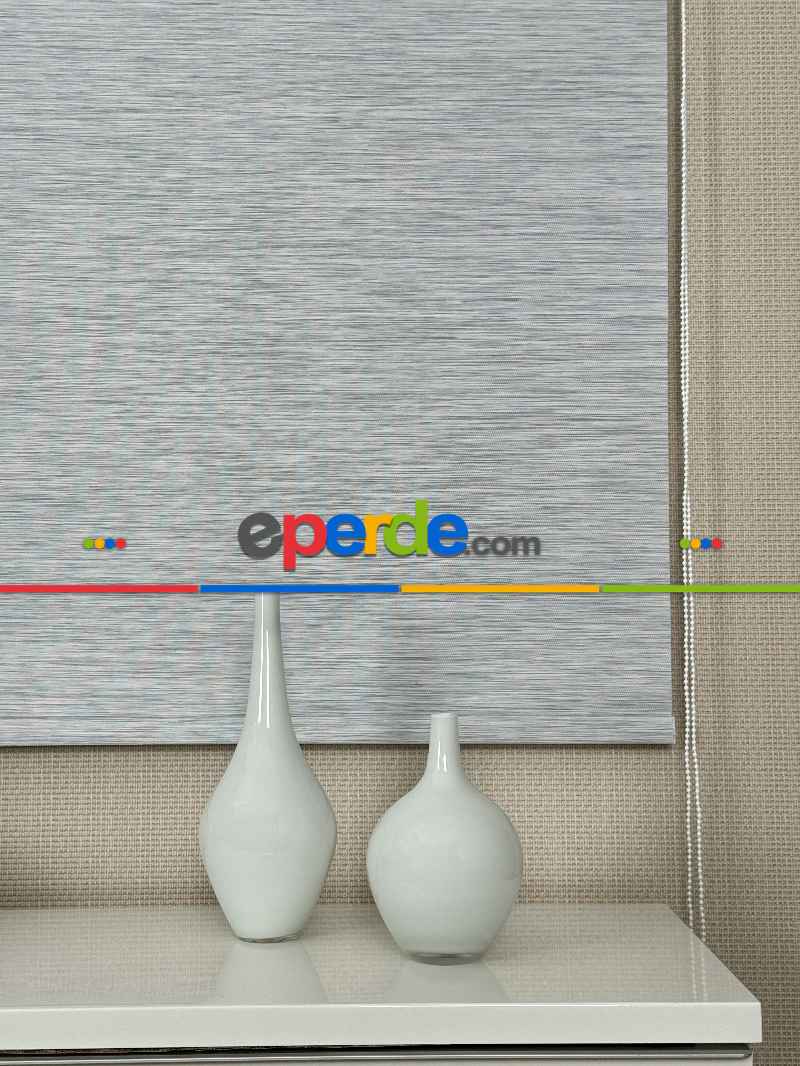 Gri Bambu Stor Perde, Standart Metal Kasalı Yüksek Kalite Kornişe Kolay Montaj Seçenekli