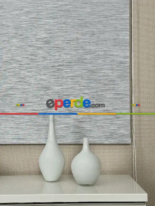 Gri Bambu Stor Perde, Standart Metal Kasalı Yüksek Kalite Kornişe Kolay Montaj Seçenekli