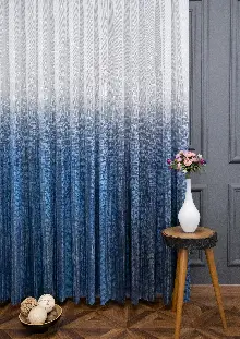 Modern Mavi Desenli Degrade Geçişli Tül - Örme Dantel Tül