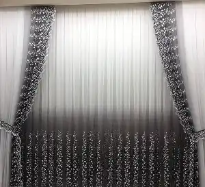 Gri Antrasit Füme Beyazrenk Geçişli Çiçekli Fon Perde 70cm X 275cm 
