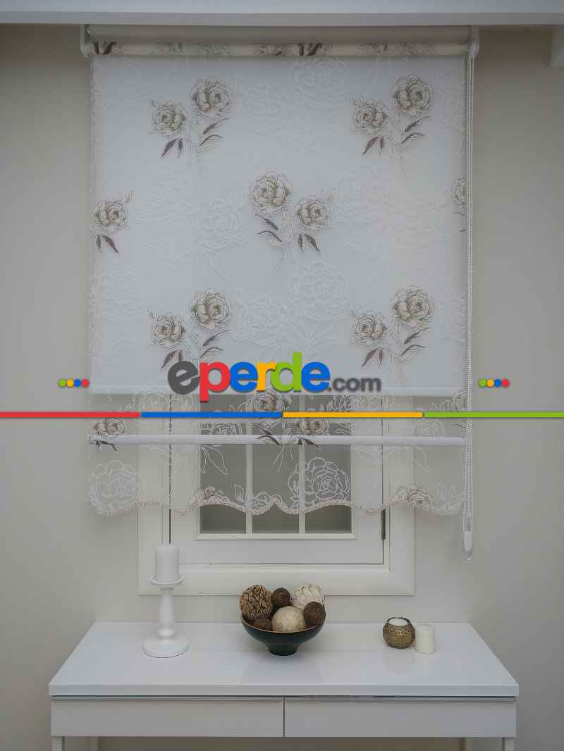 Mutfak Tül Stor Perde - Çiftli Sistem- Kahverengi