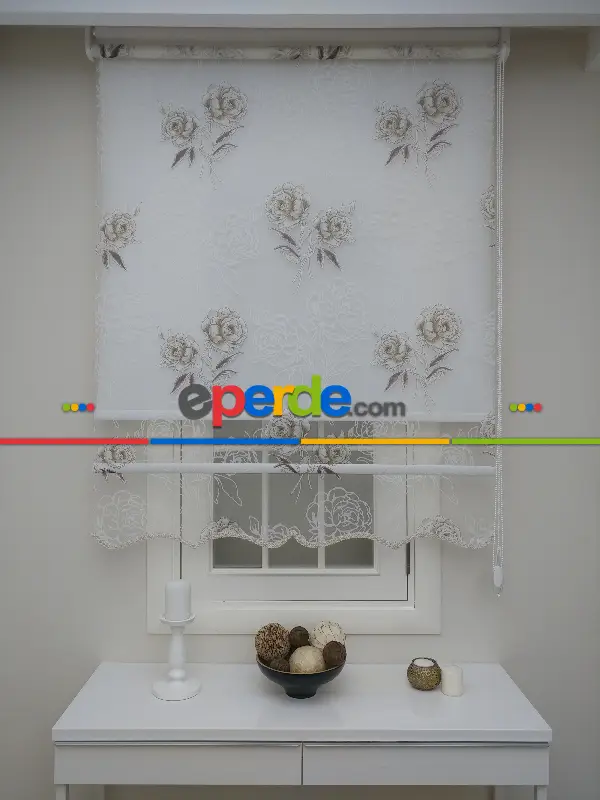 Çiftli Sistem Yakma Zemin Kahverengi Gül Desen- Kahverengi-kahve Açık-altın Simli- Çok Renkli 3