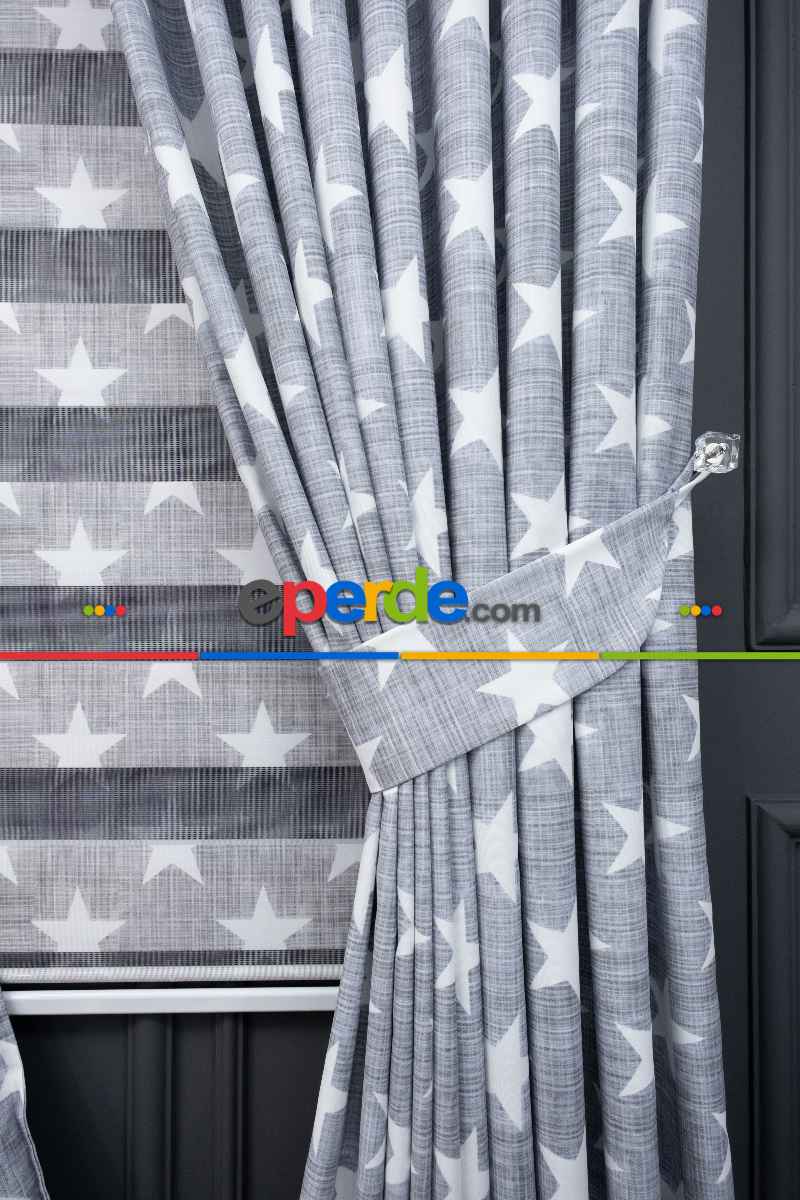 Kız ve Erkek Çocuk Odası Fon Perde - Gri Beyaz