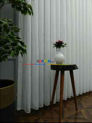 Yeni Sezon Simli Çizgili Tül Perde- Ekru - Kurşunlu Tül
