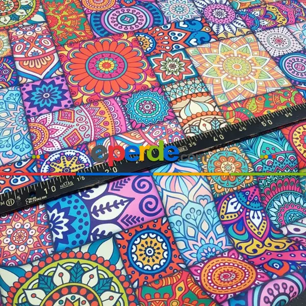 Etnik Desenli Fon Perde Evm1062 Kumaşı Kalındır Duck Bezi Değildir- Kırmızı-Pembe-Hardal Sarısı- Çok Renkli 3