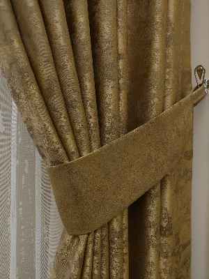 Patine Desenli Sütlü Kahve - Katyonik Jakar Fon Perde- Sütlü Kahve