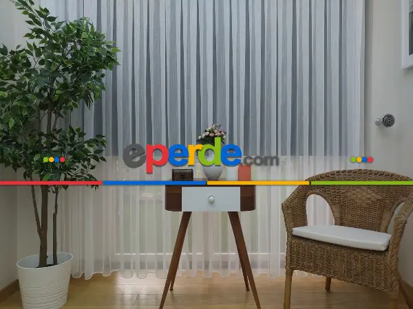 ( Orjinal ) Fantazi İnce Çizgili Tül Perde Kurşunlu Resimdeki Pile 1/3- Ekru - Kurşunlu Tül