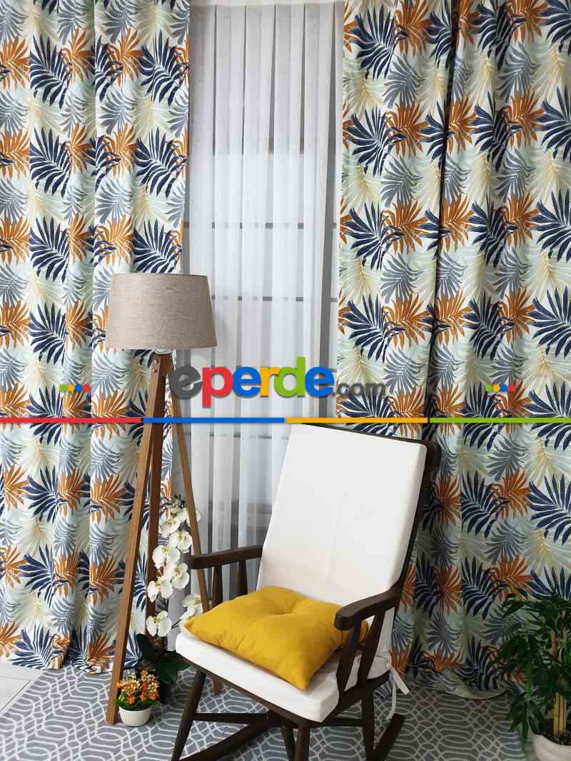 Mutfak Perdesi Kanat Fon Perde Yaprak Desenli- Siyah