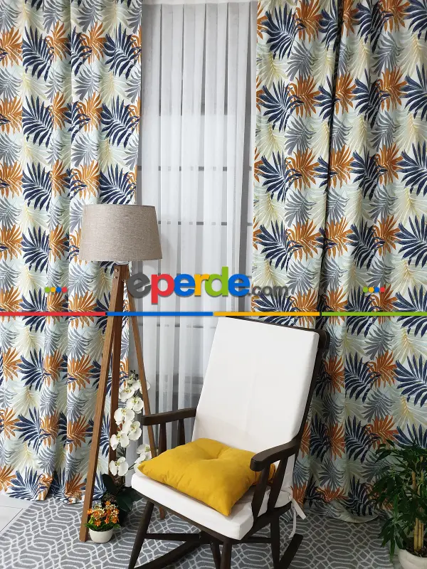 Mutfak Perdesi Kanat Fon Perde Yaprak Desenli- Siyah