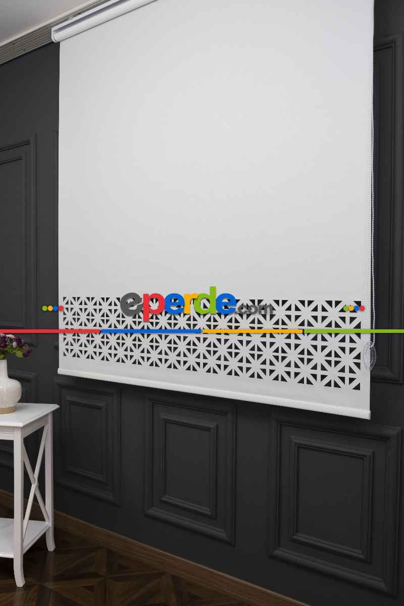 Ekru Renk Lazer Kesim Mat Stor Perde (ister Düz - İster Lazer Kesimli Satın Alın)