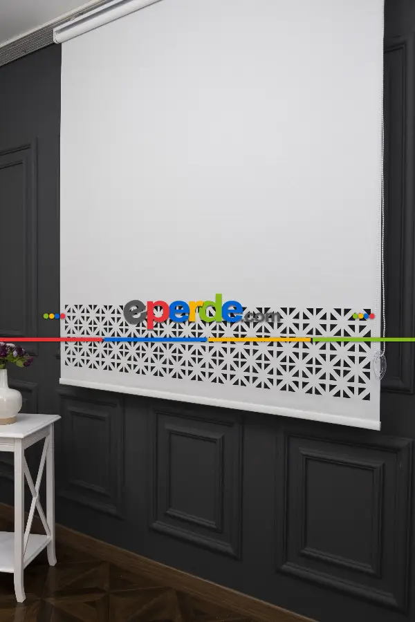 Salon Stor - Ekru Renk Lazer Kesim Mat Stor Perde (ister Düz - İster Lazer Kesimli Satın Alın)