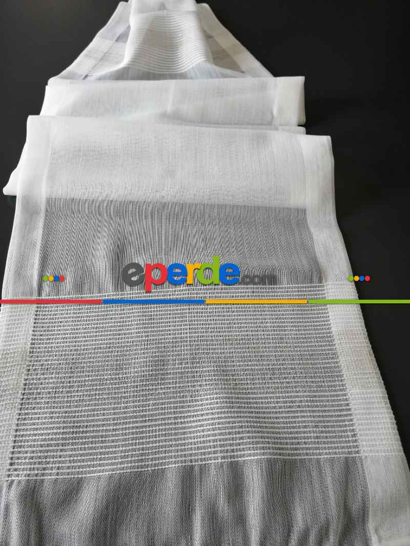 Oturma Odası - Bambu Vakko Enine Bantlı Tül Krem - Altın