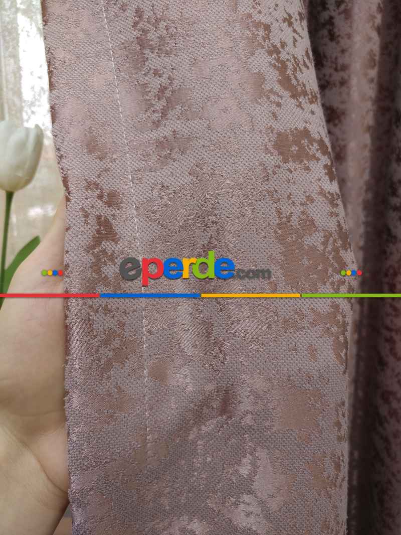 Koyu Pudra Rengi Kendinden Desenli Jakar Fon Perde (285 En)- Somon Hafif