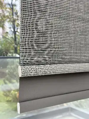 Koyu Gri Çiftli Sistem Tül Stor Perde, Standart Metal Kasalı Yüksek Kalite Kornişe Kolay Montaj Seçenekli
