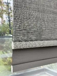 Koyu Gri Çiftli Sistem Tül Stor Perde, Standart Metal Kasalı Yüksek Kalite Kornişe Kolay Montaj Seçenekli