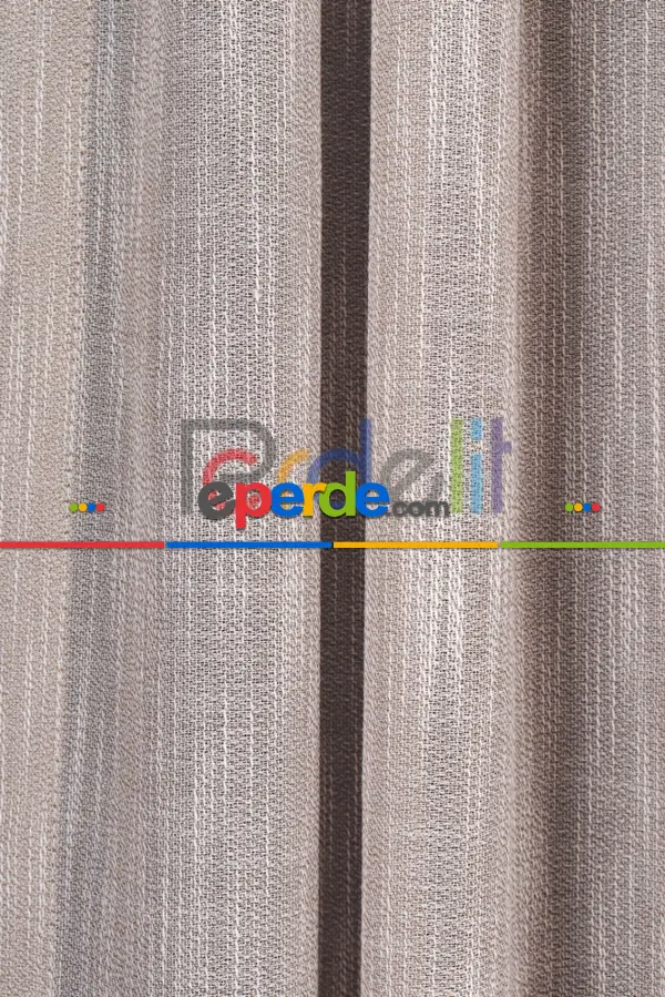 Yeni Sezon Çizgili Kahverengi Keten Görünümlü Tül Perde