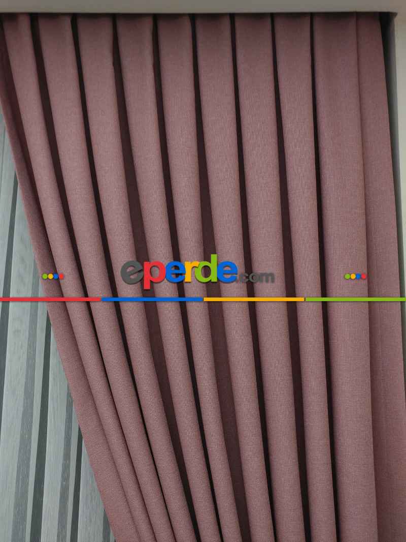 Keten Gül Kurusu Renk Düz Fon Perde- Pudra