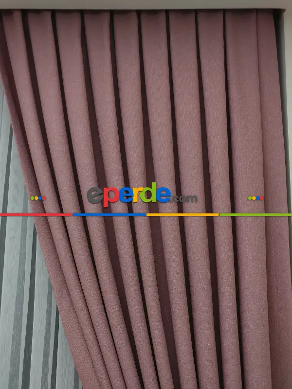 Yatak Odası - Keten Gül Kurusu Renk Düz Fon Perde- Pudra