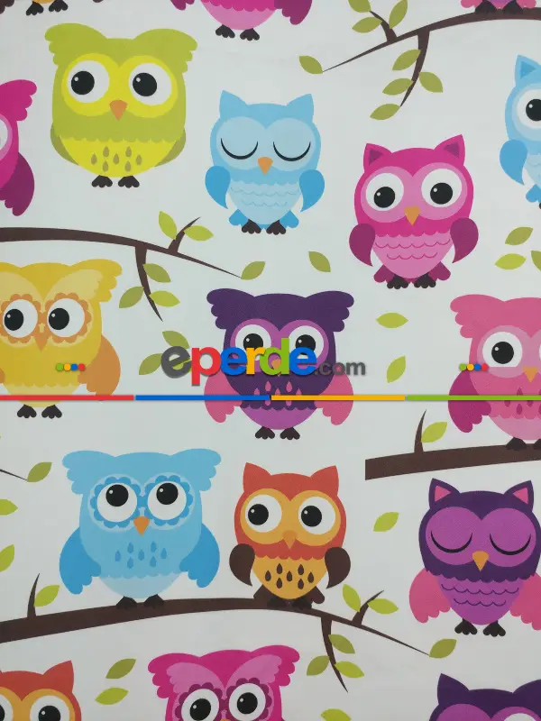 Kız Çocuk Odası Fon Perde - Baykuş Desenli
