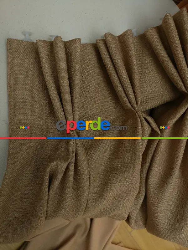 Yatak Odası - Bej Rengi - Düz Keten Fon Perde (  Keten Fon Perde)- Bej