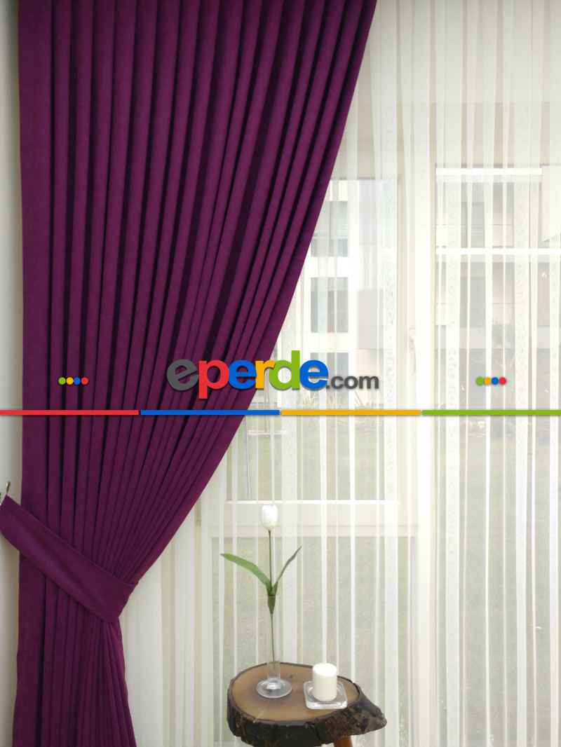 Vişne Rengi- Düz Fon Perde ( Dökümlü Fon Perde)- Vişne