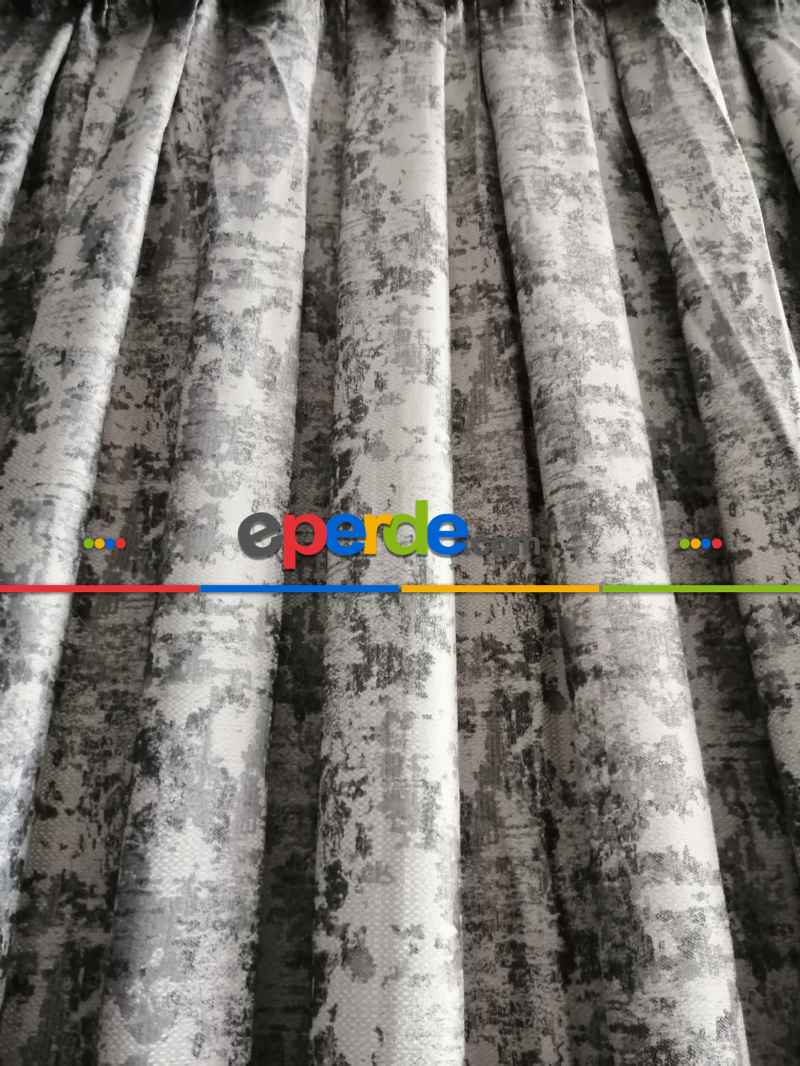 Patine Desenli Gri Desenli Jakar Fon Perde - Gri-füme-antrasit