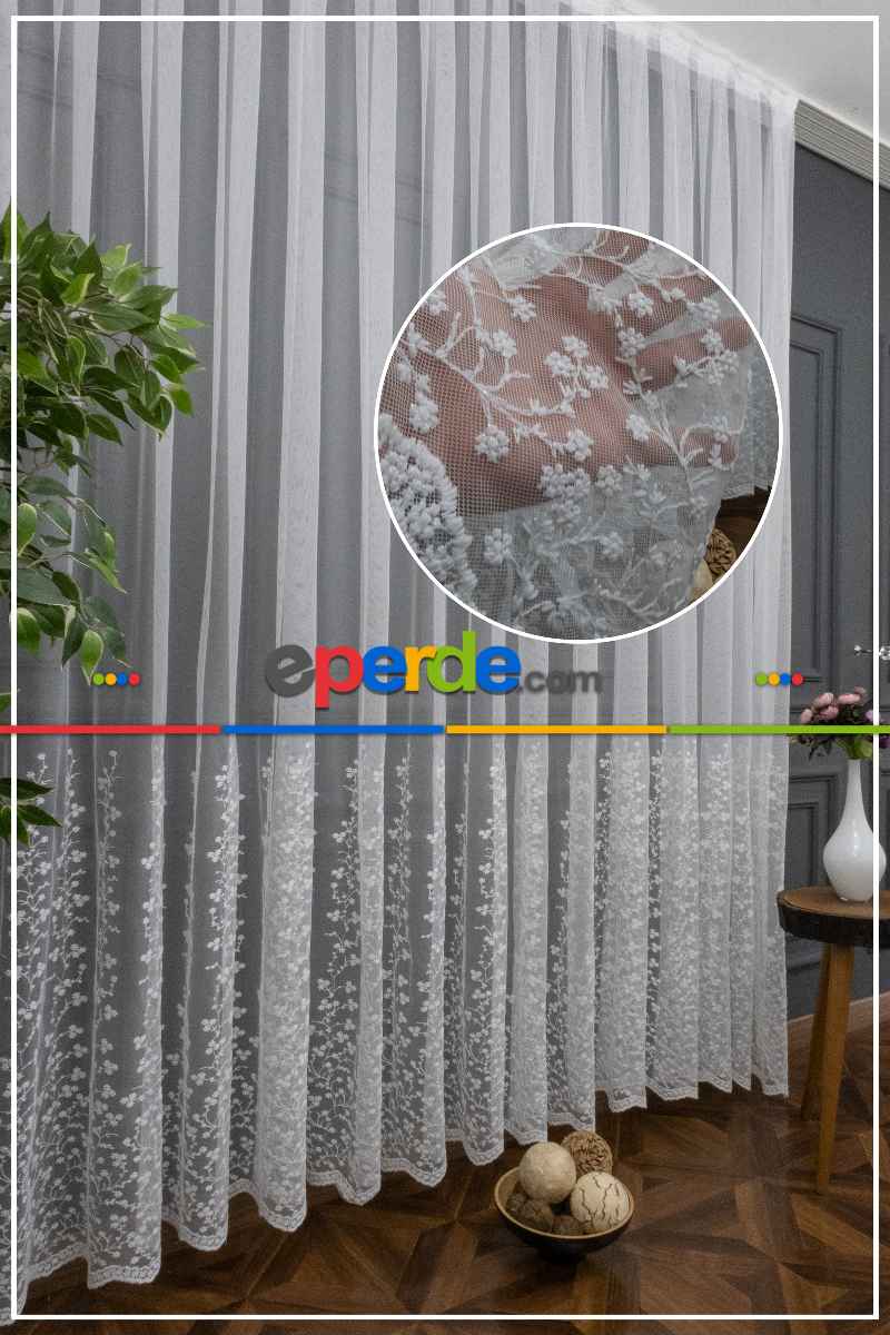 Etek Geniş Desenli Papatya Tasarımlı Tül Perde