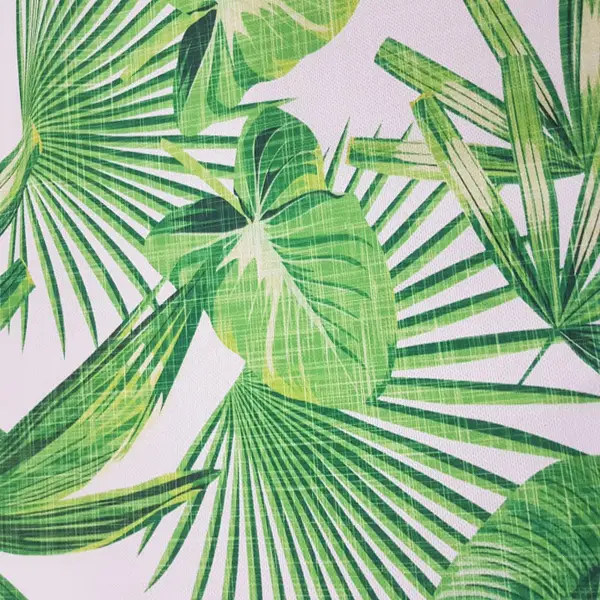 Tropikal Yaprak Desenli Fon Perde Evm1123 Kumaşı Kalındır Duck Bezi Değildir- Yeşil-Beyaz