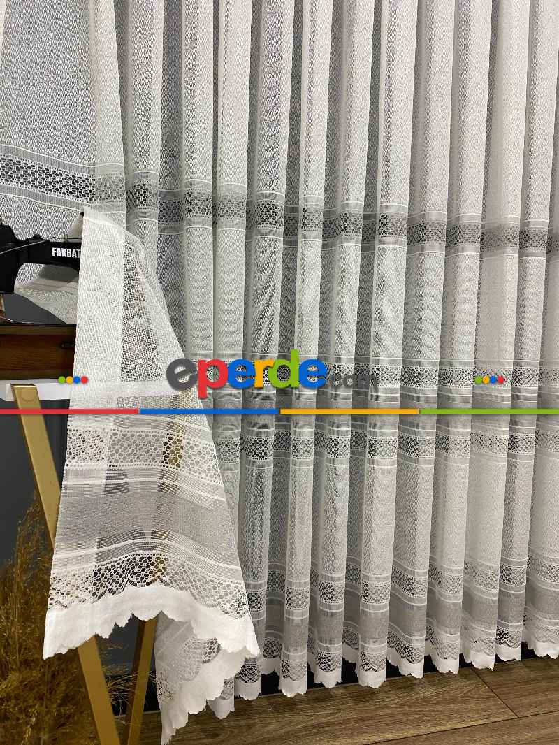 Gri Çizgili Tül Perde - Spor Desenli - Tül Perde - Örme Tül Perde - Ütü İstemeyen