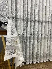 Gri Çizgili Tül Perde - Spor Desenli - Tül Perde - Örme Tül Perde - Ütü İstemeyen