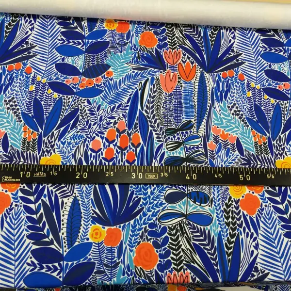 Rengarenk Çiçek Desenli Fon Perde Evm634 Kumaşı Kalındır Duck Bezi Değildir- Mavi-Kırmızı-Sarı-Turuncu-Çok Renkli