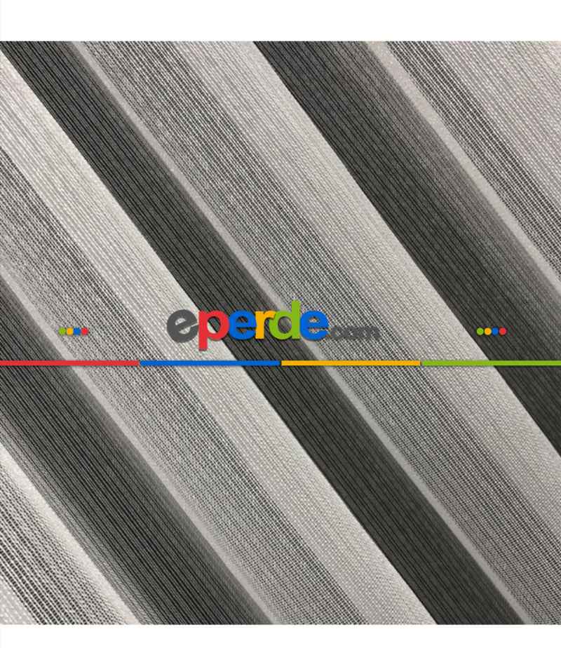 Ekru Sık Dokulu Çizgili Modern Düz Tül Perde - Ütü İstemez