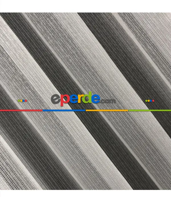 Ekru Sık Dokulu Çizgili Modern Düz Tül Perde - Ütü İstemez