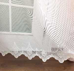 Çok Dökümlü Örme Tül Perde - Etek Ucu Desenli - Ekru Renkli - Kruvaze Model Seçenekli