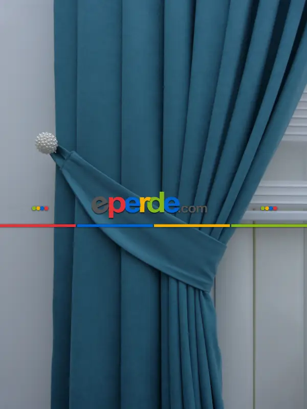 Petrol Mavisi Rengi Düz Fon Perde.- Petrol Mavisi