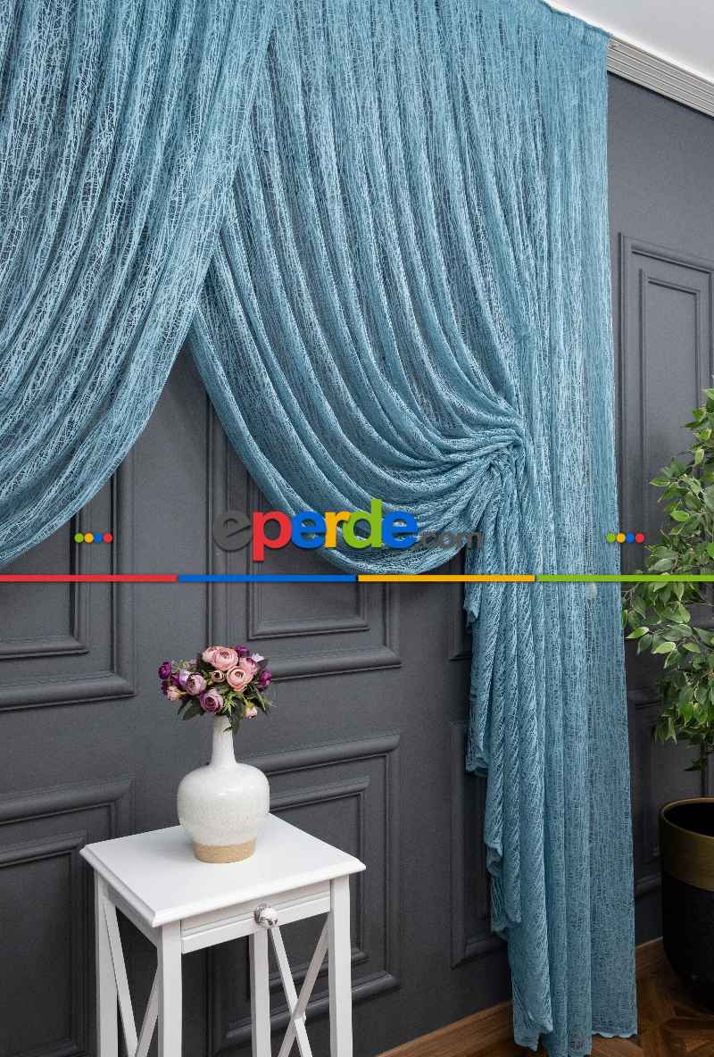 Mint Turkuaz Renk Yanki Tiyatro Kruvaze Model Tül Yanki Tül Camkırığı Tül