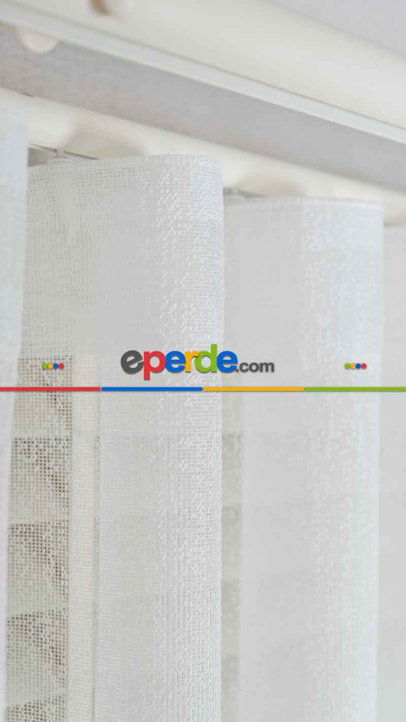 Ekru Çizgili Enine Bantlı Tül Perde, Ağır Gramajlı Premium Seri