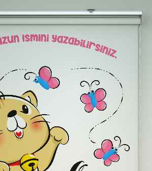 Çocuk Odası Stor Perde - Kedicik Desenli Özel Baskılı Stor Perde- Çok Renkli