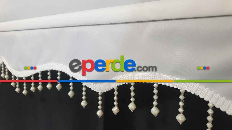 Brillant Böğürtlen Boncuklu Stor Perde- Beyaz-krem-ekru