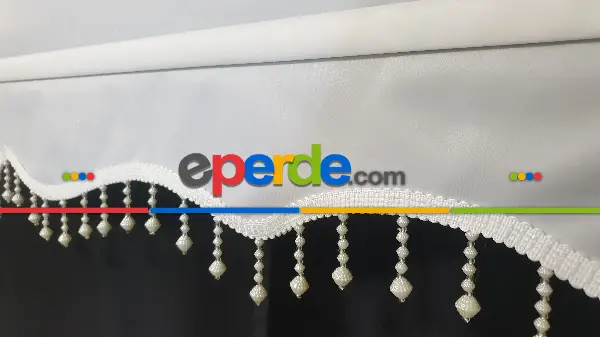 Brillant Böğürtlen Boncuklu Stor Perde- Beyaz-krem-ekru