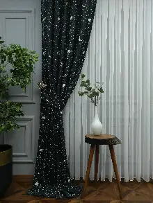 Bebek Odası Fon - Uzay Gezegen Desenli Fon Perde Evm667 Kumaşı Kalındır Duck Bezi Değildir- Siyah