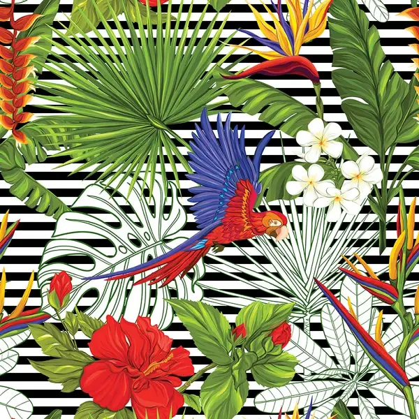 Tropikal Desenli Fon Perde Evm225 -t - Kumaşı Kalındır Duck Bezi Değildir.- Yeşil-Mavi-Beyaz-Çok Renkli