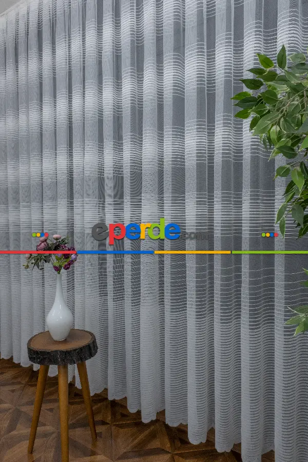 Mutfak - Yatay Bantlı Yeni Sezon Tül Perde