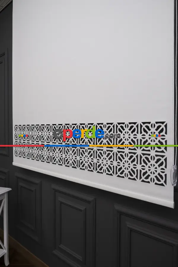 Salon Stor - Ekru Renk Lazer Kesim Mat Stor Perde (ister Düz - İster Lazer Kesimli Satın Alın)