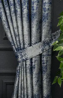 Patinedesenli Mavi Gri - Jakar Fon Perde